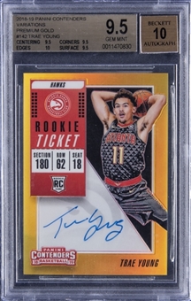 2018-19 Panini Contenders Variations (Premium Gold) #142 Trae Young Signed Rookie Card (#05/10) – BGS GEM MINT 9.5/BGS 10 – A "True Gem+" Example!